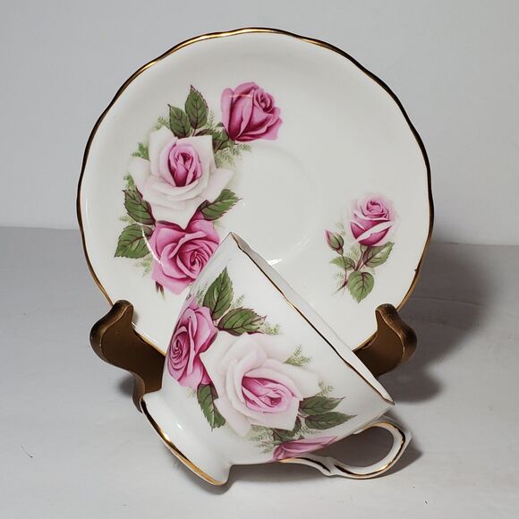 Royal Vale Teacup and Saucer Pink Roses Vintage - Picture 1 of 9